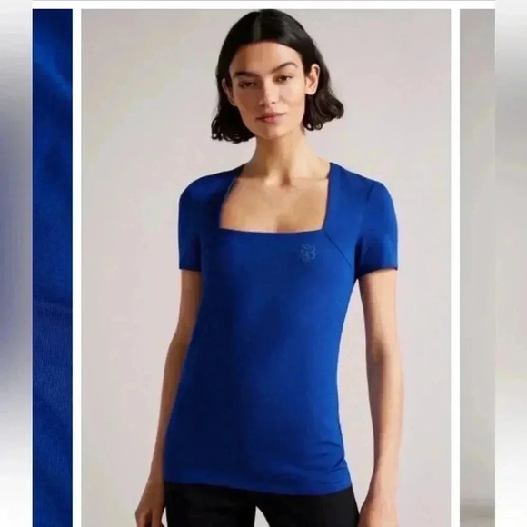 Ted Baker London Tops - Ted Baker Gerbela Blue Square Neck Short Sleeve Top Size 2/US 6